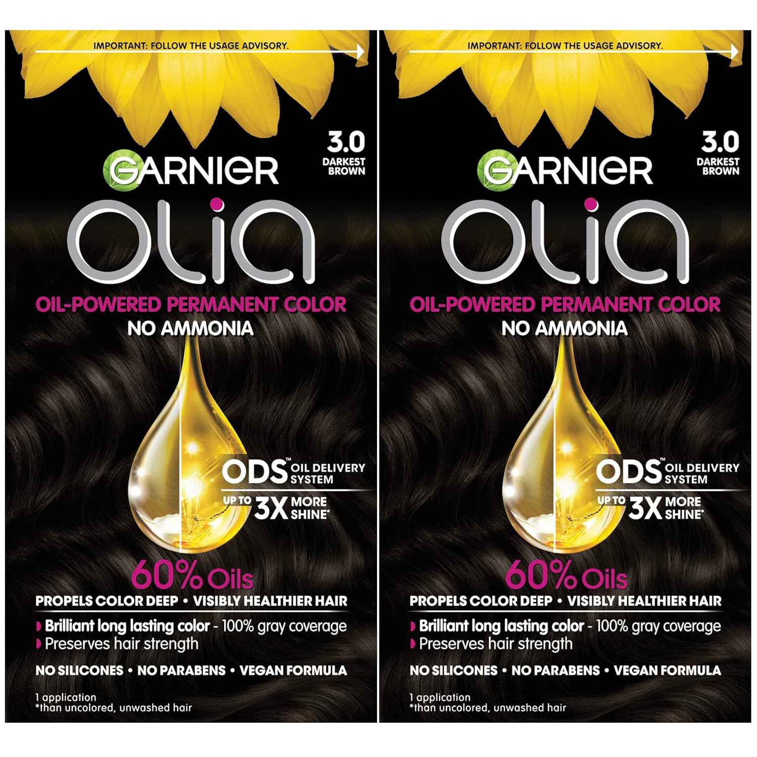 Garnier Olia Hair Color, Ammonia-Free Permanent Hair Dye, Oil-Powered Formula for 100% Gray Coverage and 3x Shinier Hair, Vegan & Cruelty Free