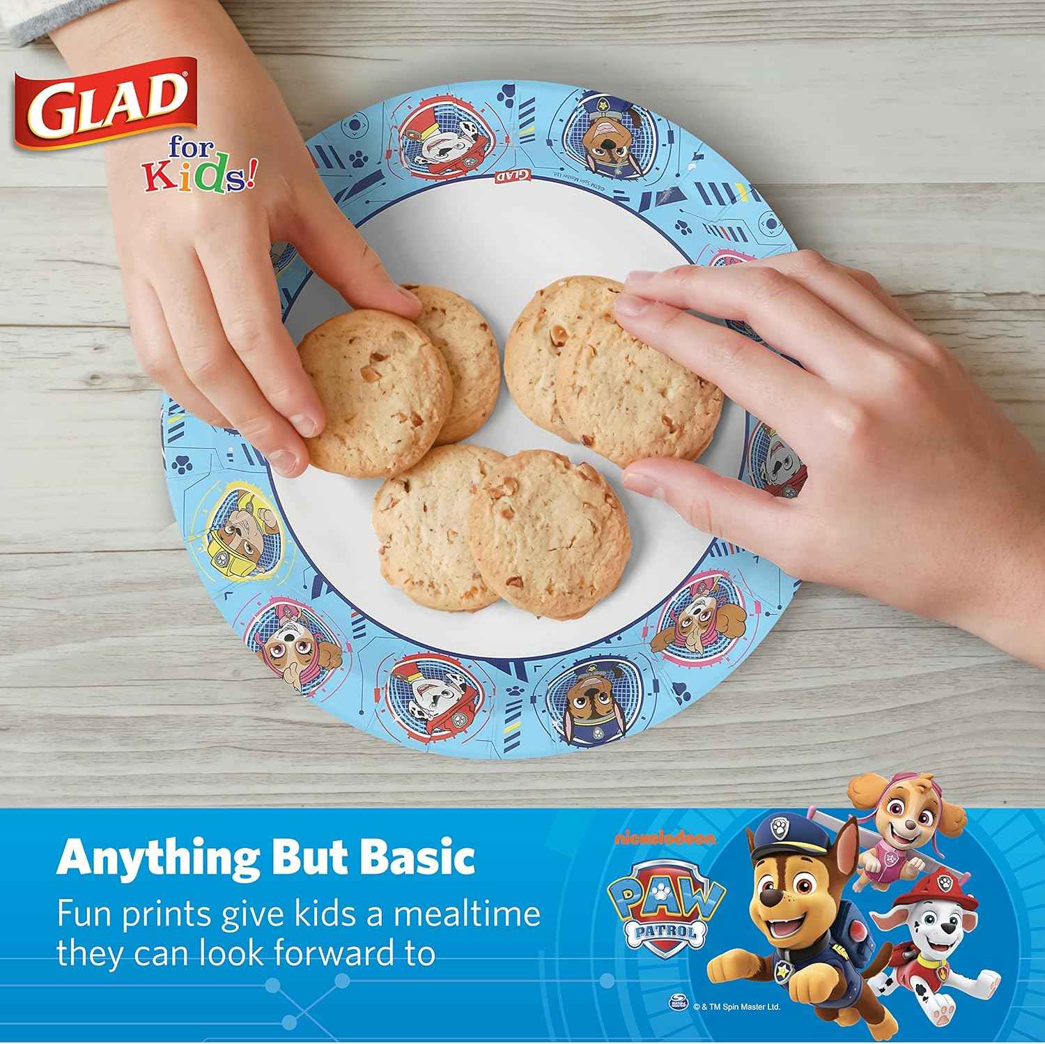Glad for Kids Paw Patrol Disposable Paper Plates, Heavy Duty Soak Proof Microwavable Kids Plates for Parties, Birthdays, and Everyday Meals, Core Pups Blue