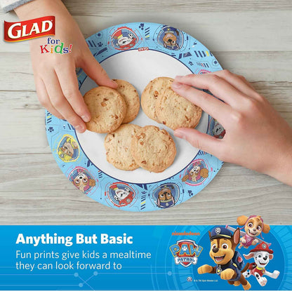 Glad for Kids Paw Patrol Disposable Paper Plates, Heavy Duty Soak Proof Microwavable Kids Plates for Parties, Birthdays, and Everyday Meals, Core Pups Blue