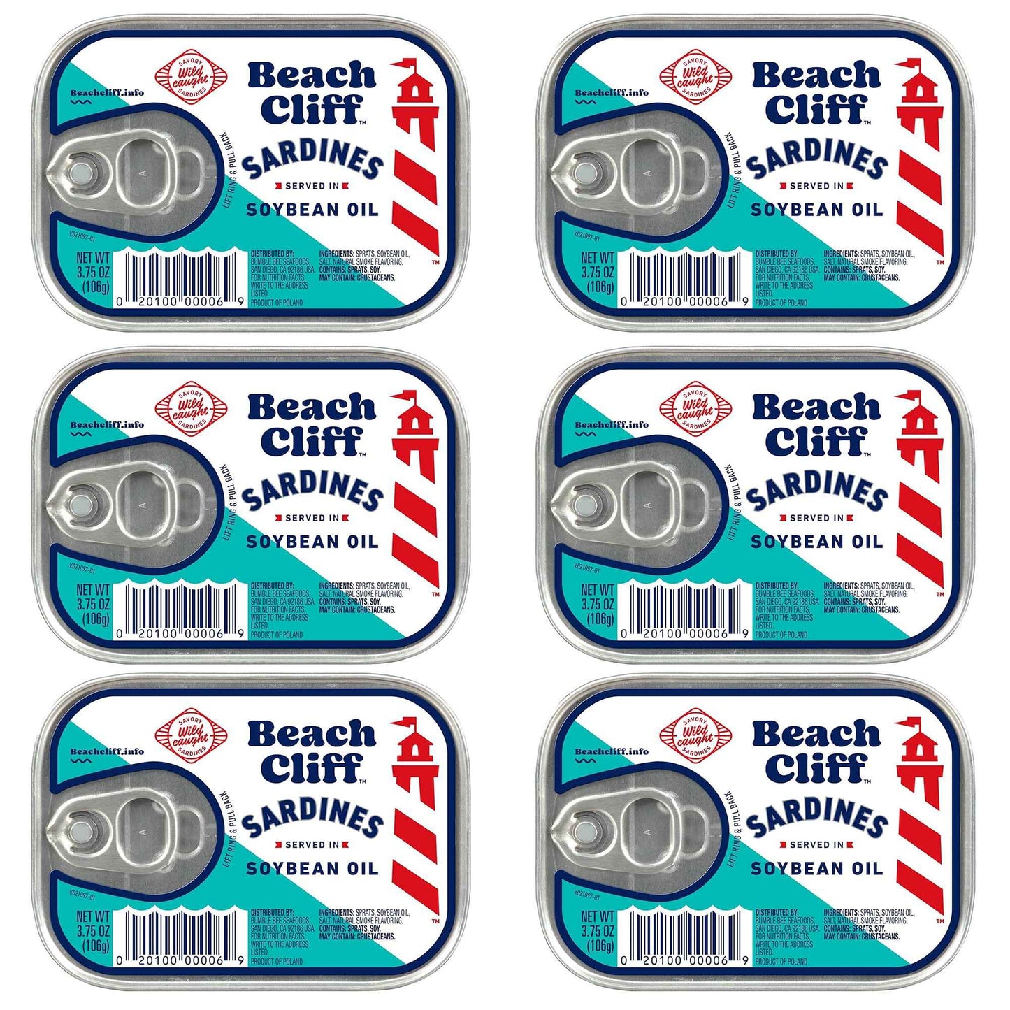 Beach Cliff Wild Caught Sardines, 3.75 oz Can - 13g Protein per Serving - Gluten Free, Keto Friendly - Great for Pasta & Seafood Recipes