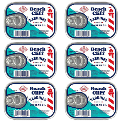 Beach Cliff Wild Caught Sardines, 3.75 oz Can - 13g Protein per Serving - Gluten Free, Keto Friendly - Great for Pasta & Seafood Recipes