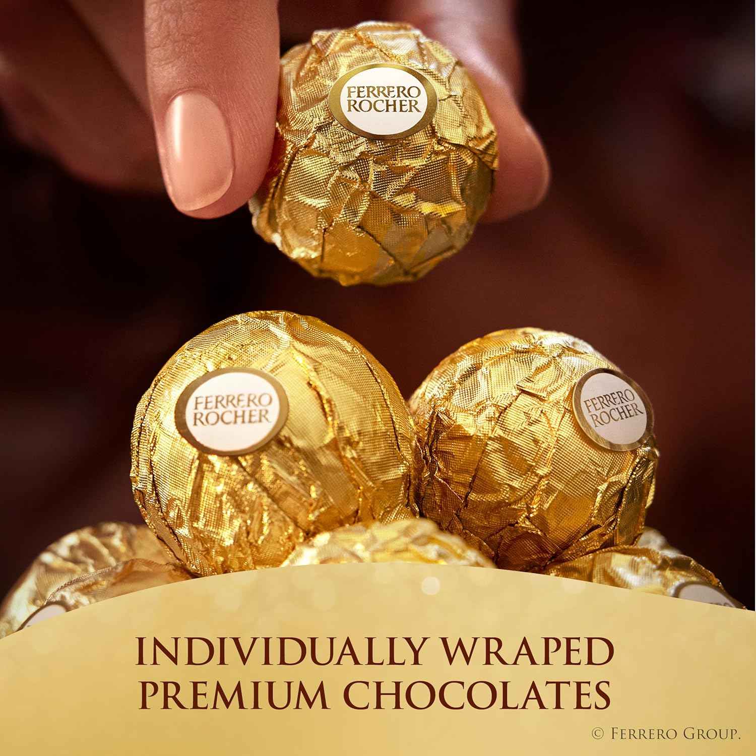 Ferrero Rocher Gourmet Hazelnut Milk Chocolate, 3 Individually Wrapped Chocolates, 1.3 oz