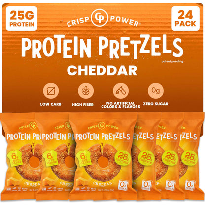 CRISP POWER Protein Pretzels, Variety Pack With Sea Salt, Sesame, & Everything, Up To 28G Protein, High Protein Snack, High Fiber, Low Carb Crunchy Pretzel Snacks, No Added Sugar, 1.75 oz Bags, 6 Pack, Vegan, Keto