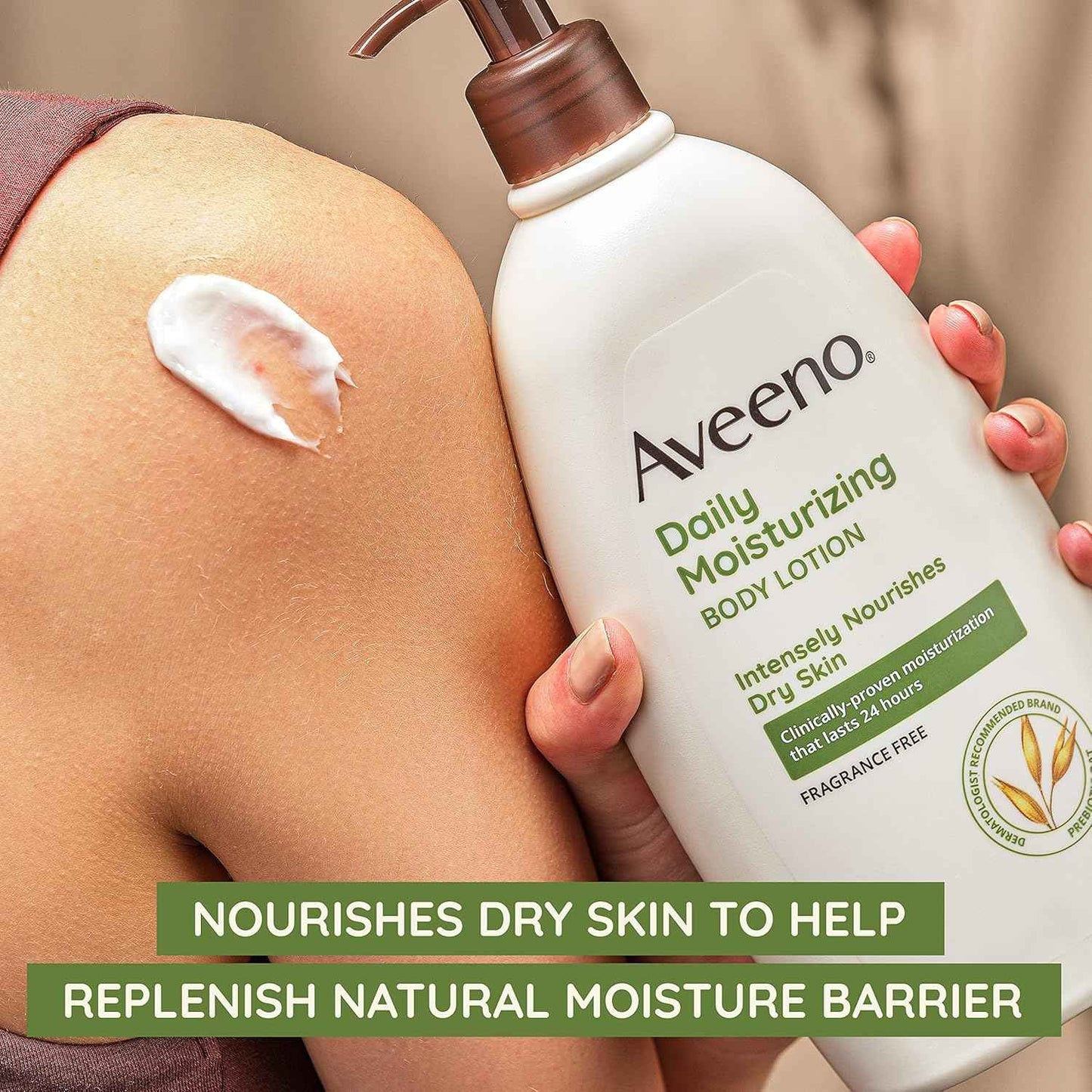 Aveeno Daily Moisturizing Body Lotion, Body Lotion for Dry Skin with Prebiotic Oat, Paraben Free, Non-Greasy, Non-Comedogenic Moisturizer
