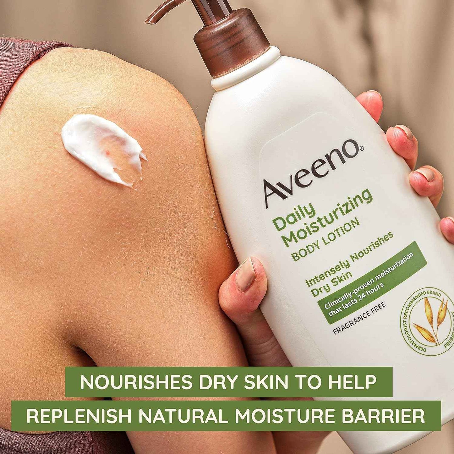 Aveeno Daily Moisturizing Body Lotion, Body Lotion for Dry Skin with Prebiotic Oat, Paraben Free, Fragrance Free, Non-Greasy, Non-Comedogenic Moisturizer