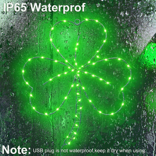 YAOZHOU_St_Patricks_Day_Decorations,Irish_Shamrock_LED_Window_Lights,13.2IN_58LED_Green_Iron_Frame_Silhouette_Clover_Lights,_USB_Powered_Remote_Control,_Wall_Indoor_Party_Favors_Accessories_(1PACK)