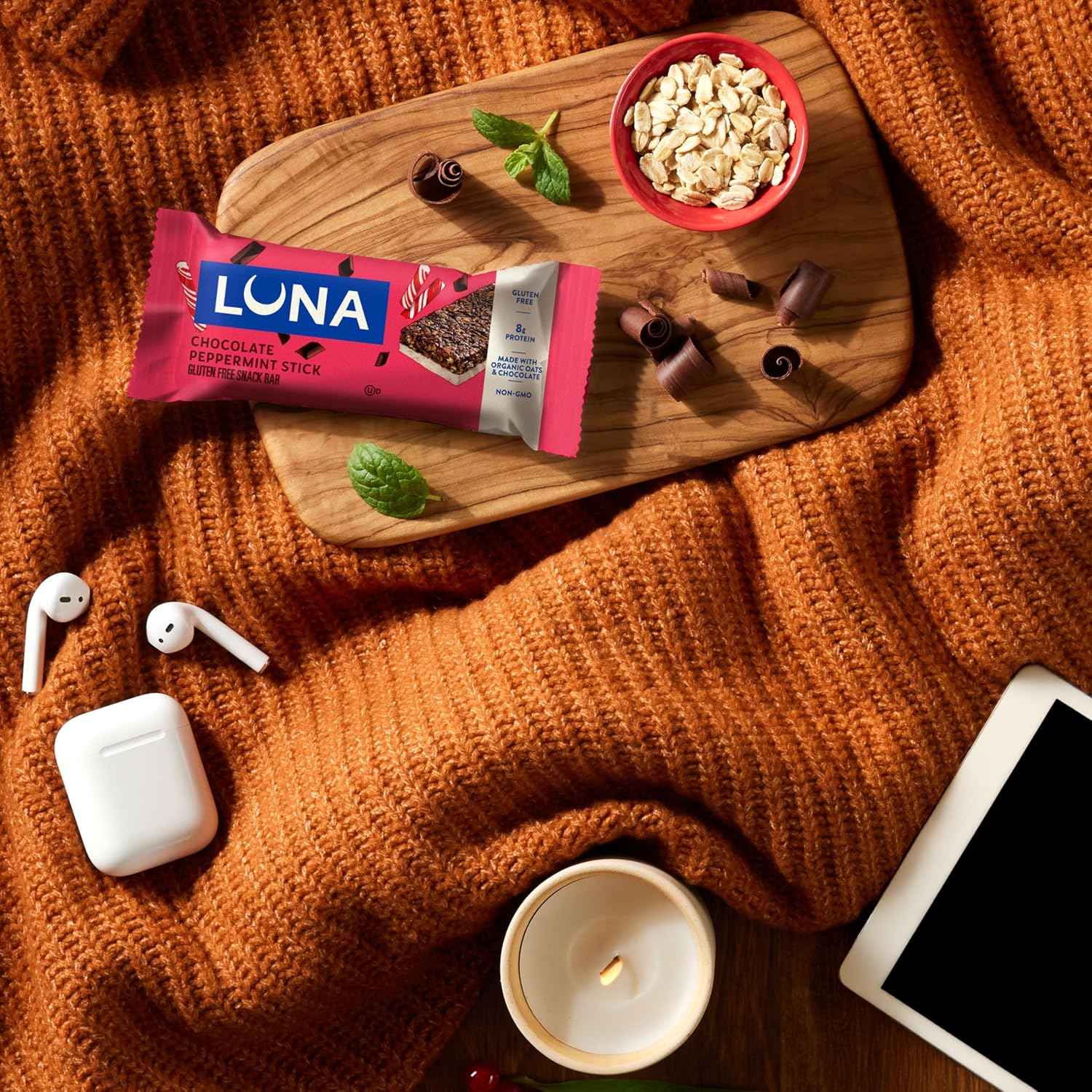 LUNA Bar - Chocolate Peppermint Stick Flavor - Gluten Free Snack Bars - Non-GMO - Protein Bars - Made with Organic Oats - Value Pack (12 Pack)