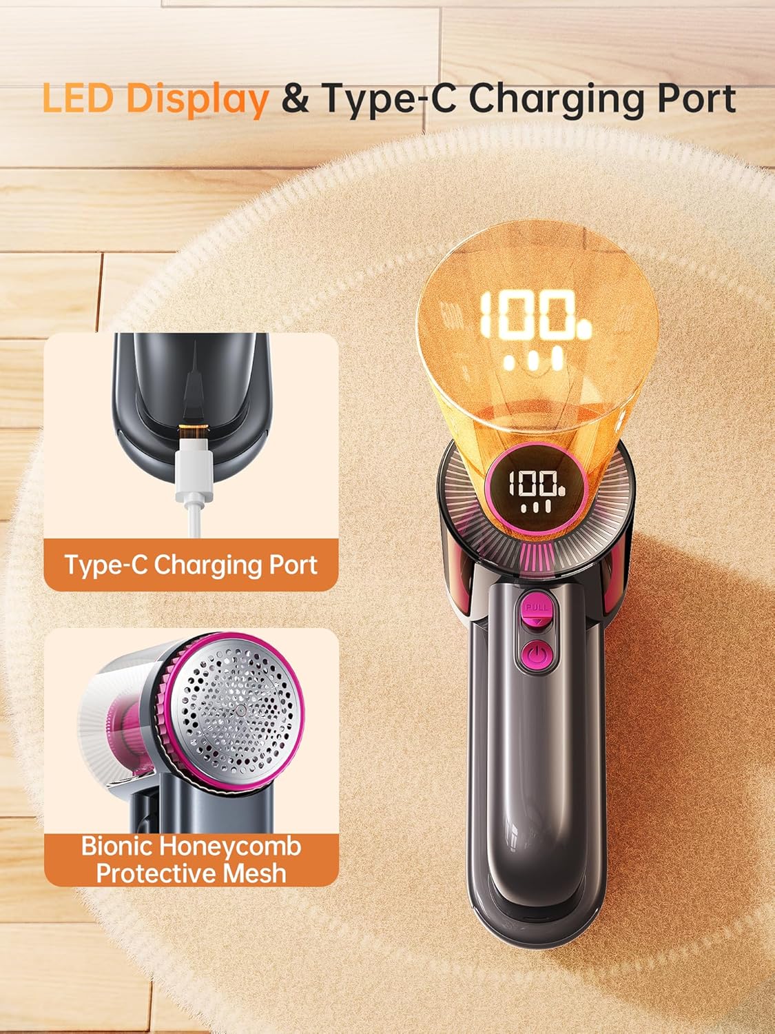 DRFLASH_2-in-1_Fabric_Shaver_Rechargeable_-_3_Speeds_Lint_Remover_with_Digital_LED_Display_&_Type-C_Fast_Charging_Port,_Electric_Sweater_Defuzzer_for_Clothes,_Furniture,_Couch,_Blanket