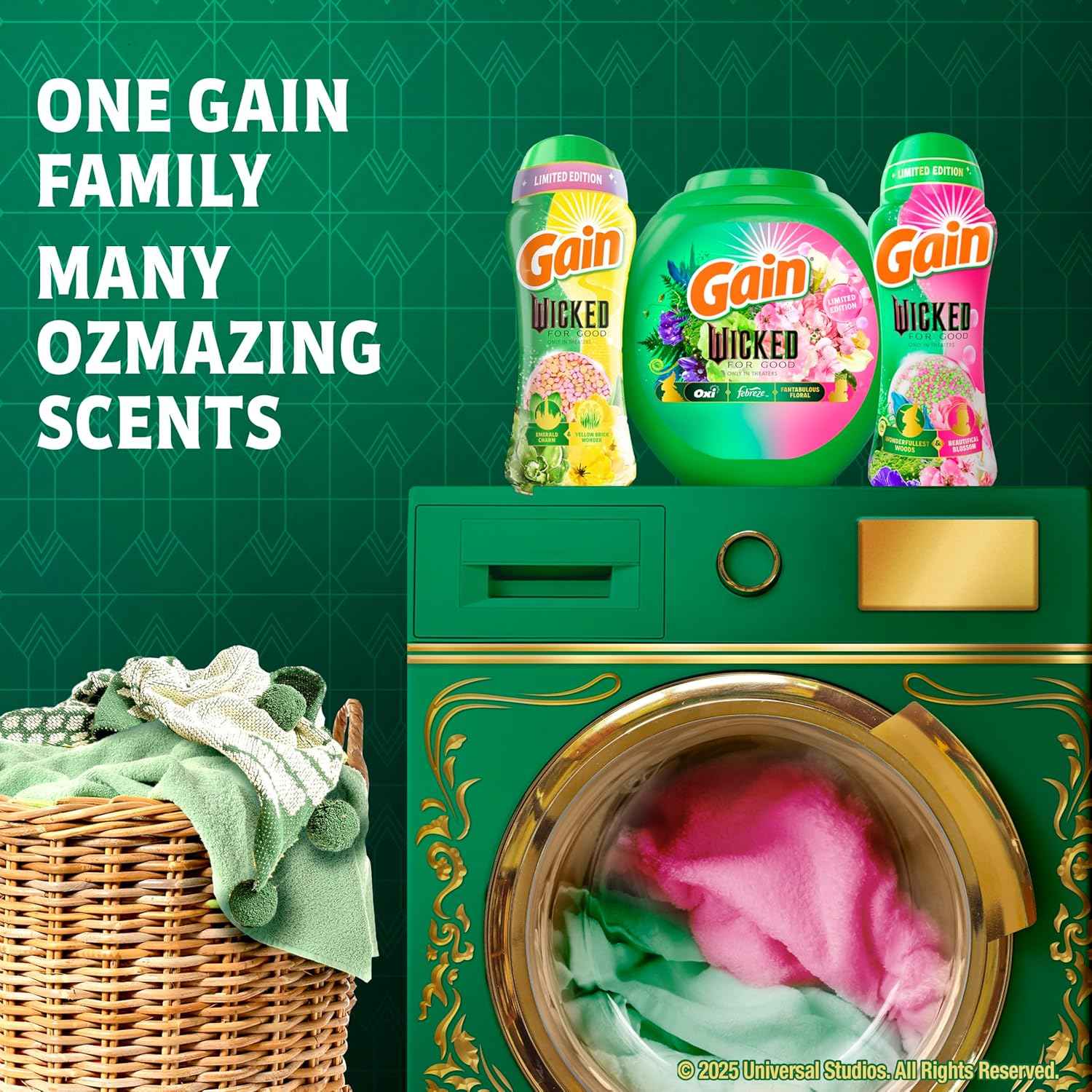 Gain In-Wash Laundry Scent Booster "Wicked: For Good" Limited Edition, Wonderfullest Woods & Beautifical Blossom, 12.2 oz, Fresh Extender + Odor Protection Laundry Beads