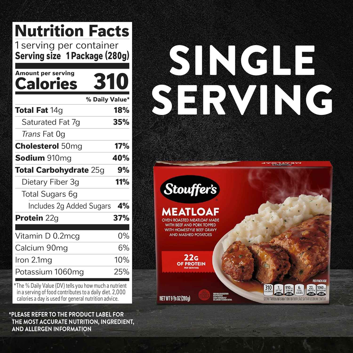 Stouffer’s Classic Meatloaf, Single Serve, Easy Meals, Meals for One, Microwave Dinner, Meatloaf Frozen Dinner