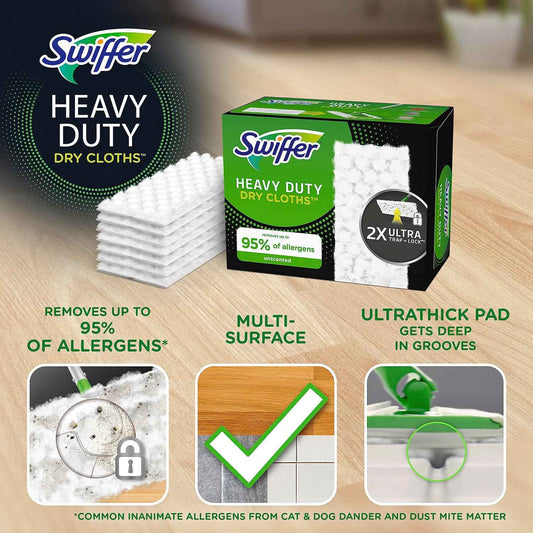 Swiffer Sweeper Heavy Duty Dry Multi-Surface Cloth Refills for Floor Sweeping and Cleaning, Unscented