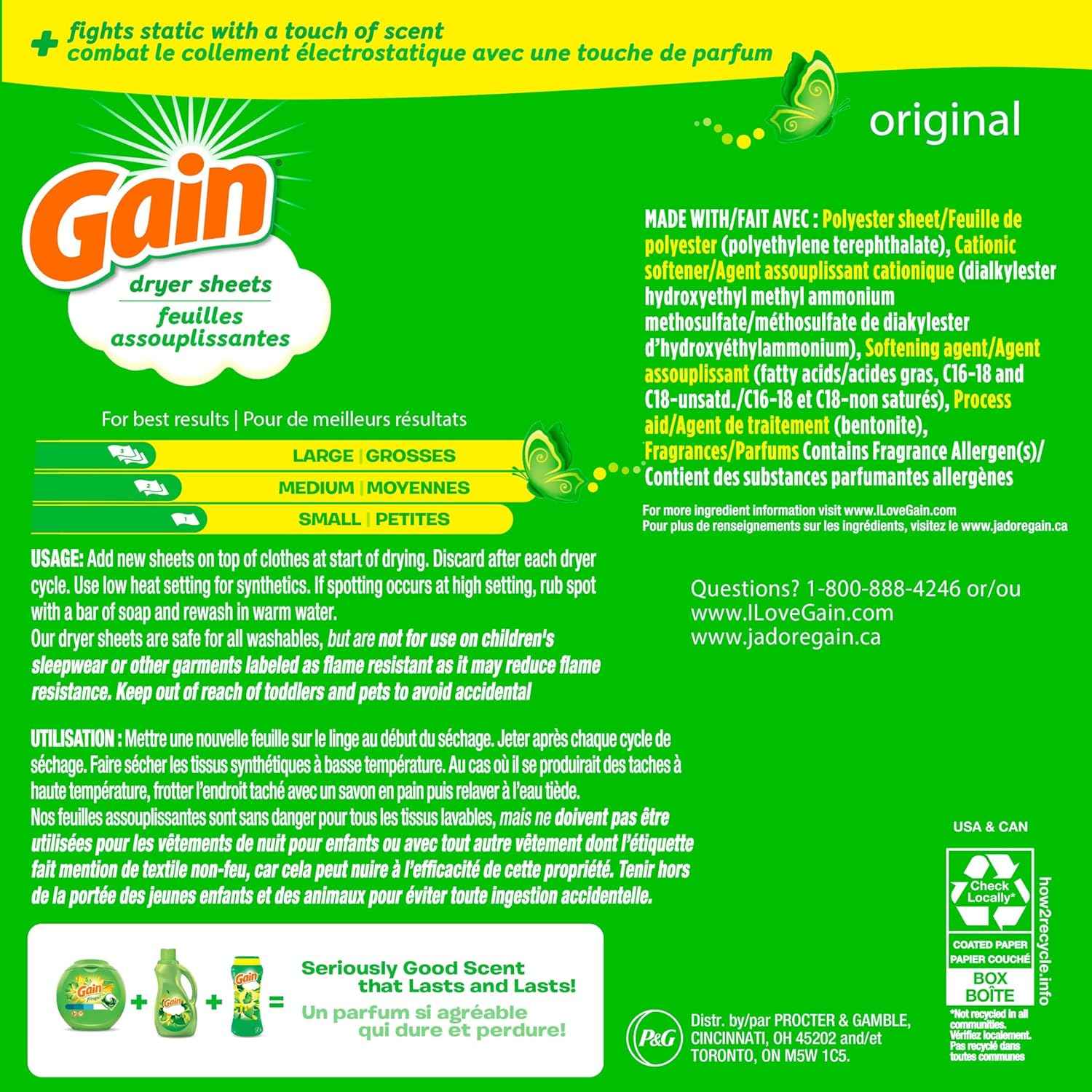 Gain dryer sheets Plus Wrinkle Release, Original Scent, Fights static with a touch of scent, laundry sheets