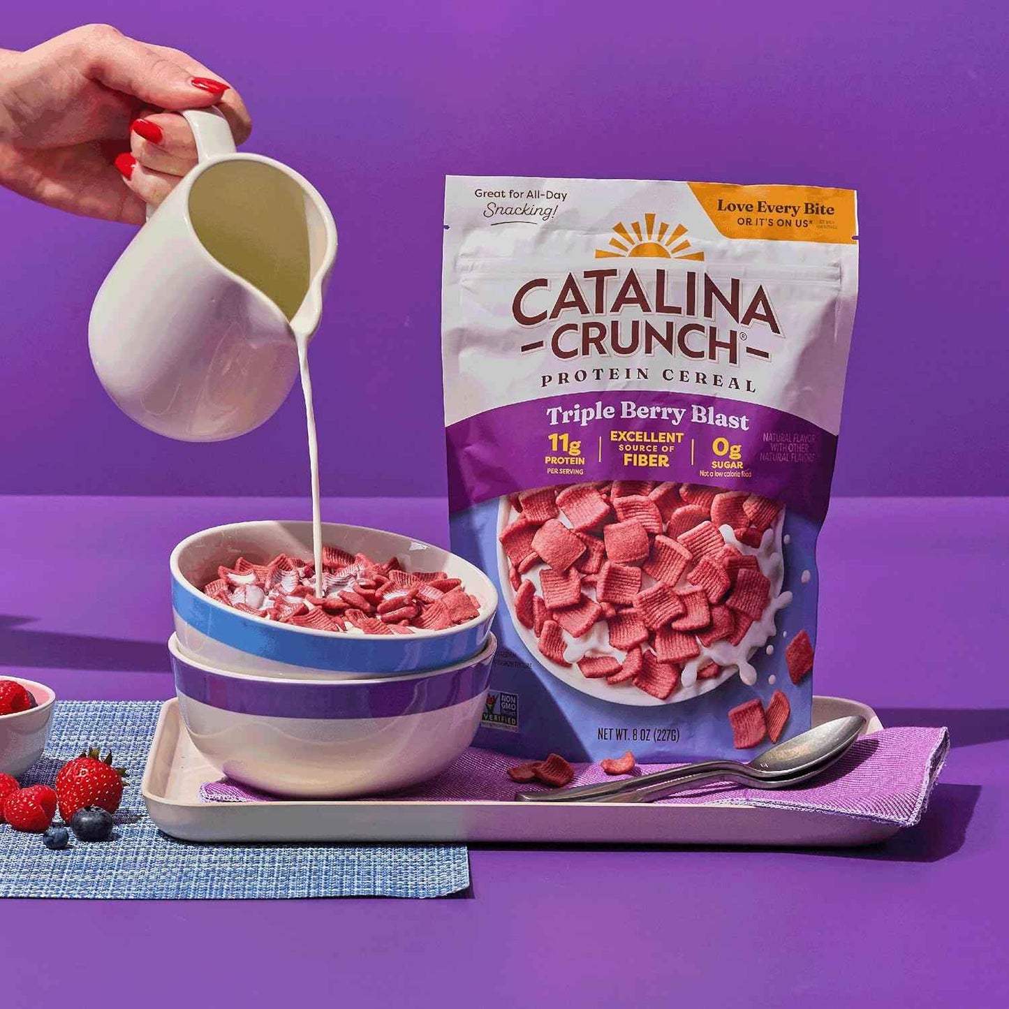 Catalina Crunch Protein Cereal - Sugar Free Breakfast Cereal with 11g of Protein - Gluten Free - Triple Berry Blast - 8 oz. Bag (Pack of 1), Packaging May Vary