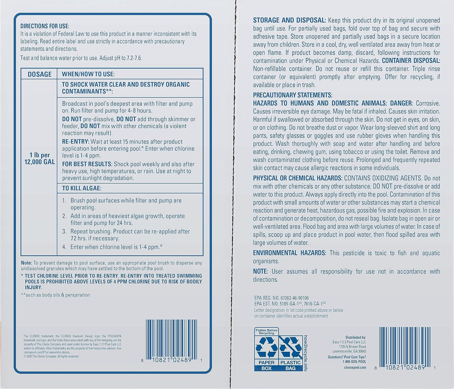 Clorox®_Pool&Spa™_Shock_XTRABLUE®_Plus,_Kills_Bacteria_&_Algae_in_Swimming_Pools,_Swim-Ready_in_15_Minutes,_(12-Pack),_Granular