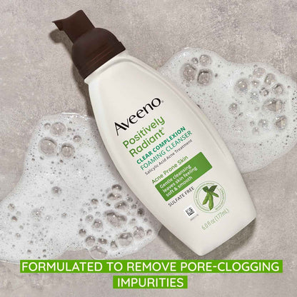 Aveeno Clear Complexion Foaming Oil-Free Facial Cleanser with Soy Extract & 0.5% Salicylic Acid, Acne Treatment Face Wash for Acne-Prone Skin, Sulfate-Free & Hypoallergenic