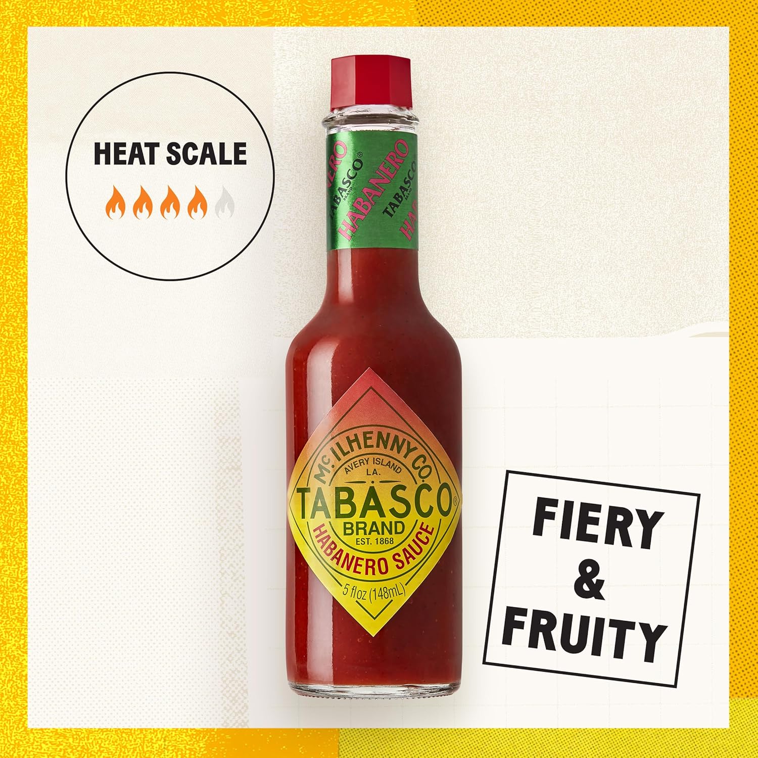 TABASCO_Brand_Habanero_Sauce,_Spicy_&_Fruity_Habanero_Hot_Sauce,_Glass_Bottle,_Jamaican-Style,_Packed_with_Heat,_Great_for_Wing_Sauce,_Shrimp_Kabobs,_&_More,_5_Fl_Oz_(Pack_of_1)