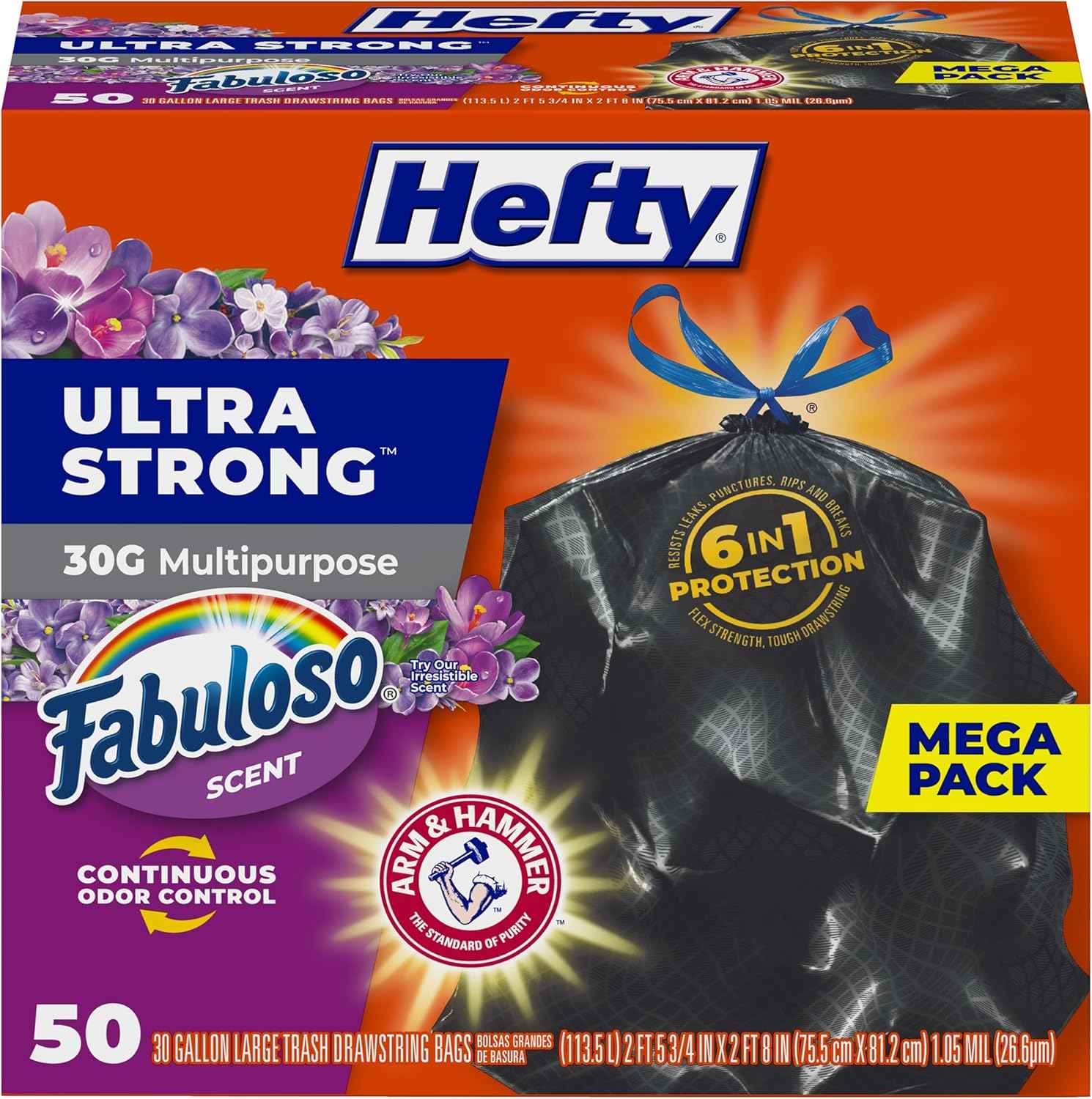 Hefty Ultra Strong 30 Gallon Trash Bags, Large Trash Bags 30 Gallon Size, Multipurpose, Break Resistant Drawstring Closure, Resists Leaks, Punctures, and Tears