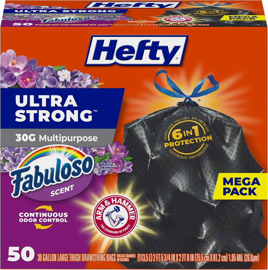 Hefty Ultra Strong 30 Gallon Trash Bags, Large Trash Bags 30 Gallon Size, Multipurpose, Break Resistant Drawstring Closure, Resists Leaks, Punctures, and Tears
