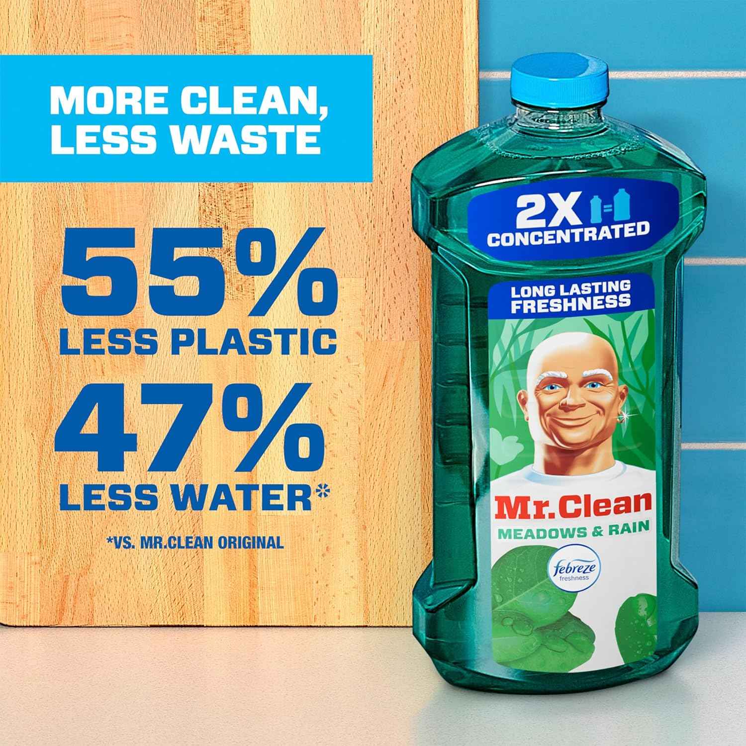 Mr. Clean All Purpose Cleaner, Floor Cleaner for Mopping Home, Bathroom, & Kitchen, Cleaning Liquid for Mop & Bucket, Cleaning Supplies, Multi-Surface Dilutable, Meadows & Rain