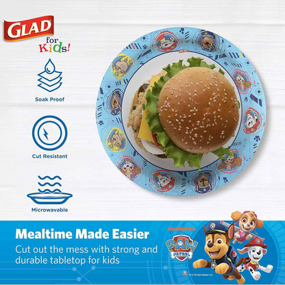 Glad for Kids Paw Patrol Disposable Paper Plates, Heavy Duty Soak Proof Microwavable Kids Plates for Parties, Birthdays, and Everyday Meals, Core Pups Blue