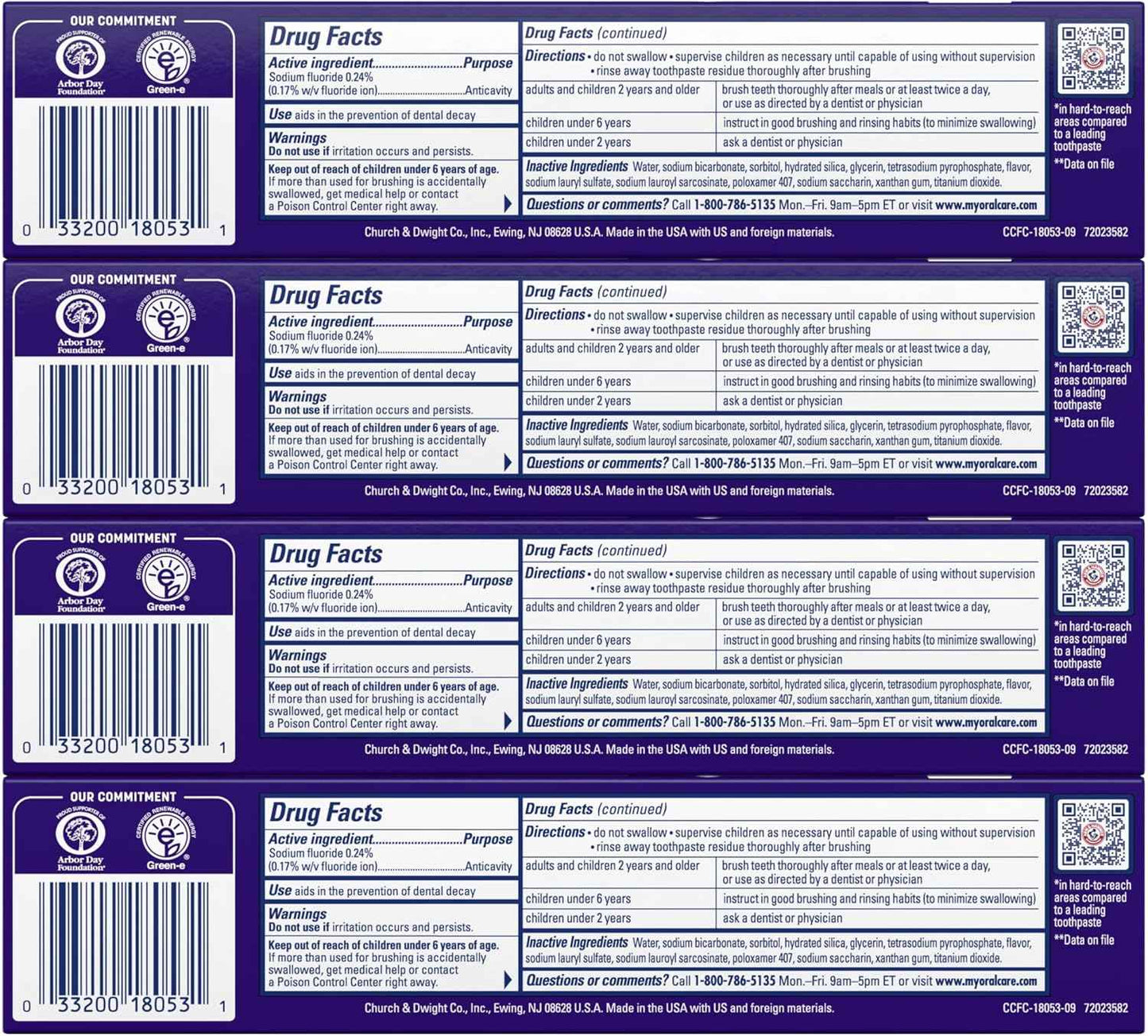 ARM & Hammer Complete Care Toothpaste, Teeth Whitening Toothpaste with Baking Soda, Fluoride, Whole Mouth Protection, Fresh Mint Flavor, 6.0 oz (Pack of 4)