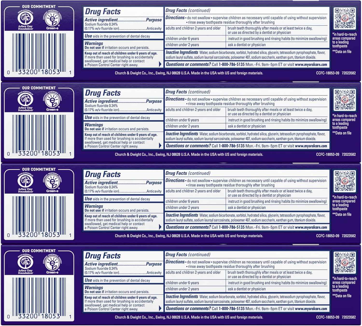 ARM & Hammer Complete Care Toothpaste, Teeth Whitening Toothpaste with Baking Soda, Fluoride, Whole Mouth Protection, Fresh Mint Flavor, 6.0 oz (Pack of 4)