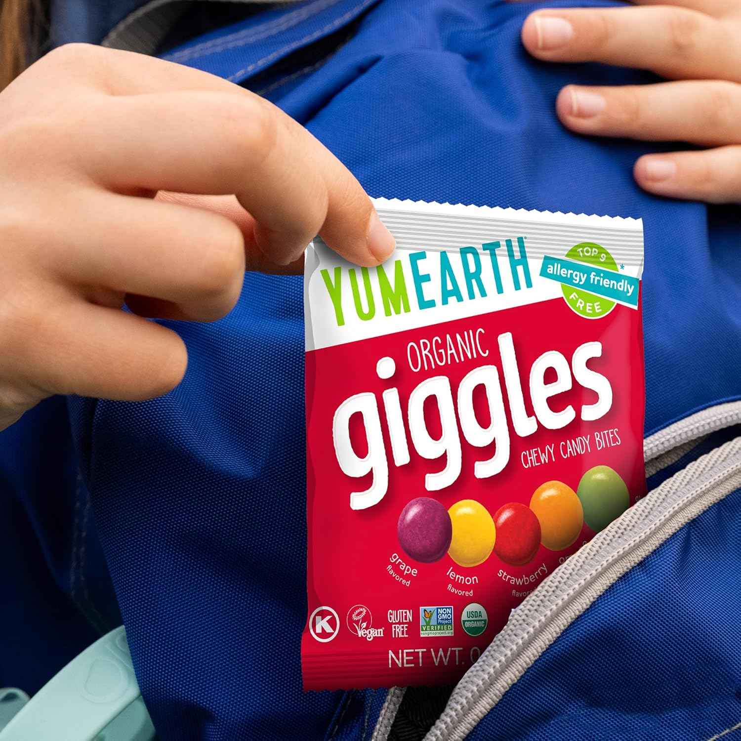 YumEarth Organic Giggles Chewy Candy – Allergy Friendly, No Artificial Dyes, Non GMO, Gluten Free, Fruit Flavored, Vegan Candy Snacks 0.5 oz