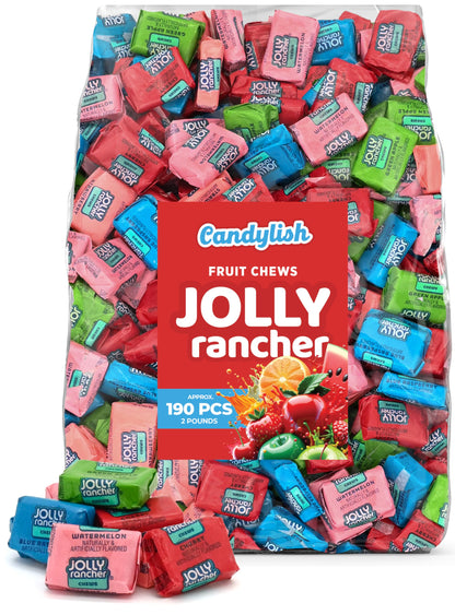 Jolly Ranchers Chews - Premium Assorted Fruit Flavors Bulk Candy, 2 lb Party Pack, 5 Flavor Assorted - Approx. 190 Individually Wrapped Chews, Perfect for Celebrations, Candy Bowls &amp;amp; Snacking