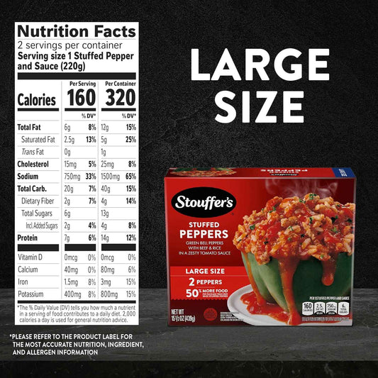 Stouffer's Stuffed Peppers, Large Size, Frozen Stuffed Peppers, Easy Single Frozen Meals