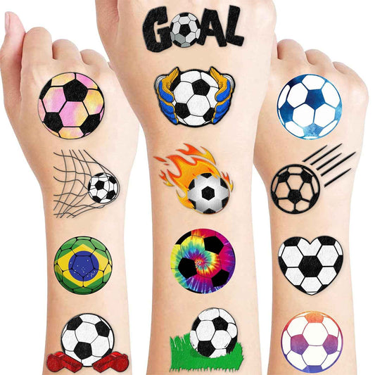 96 PCS Soccer Ball Pre-Cut Temporary Tattoos Themed Birthday Party Decorations Favors Supplies Decor Europa World Cup Football Sports Player Tattoo Stickers Gifts For Game Boys Girls Class
