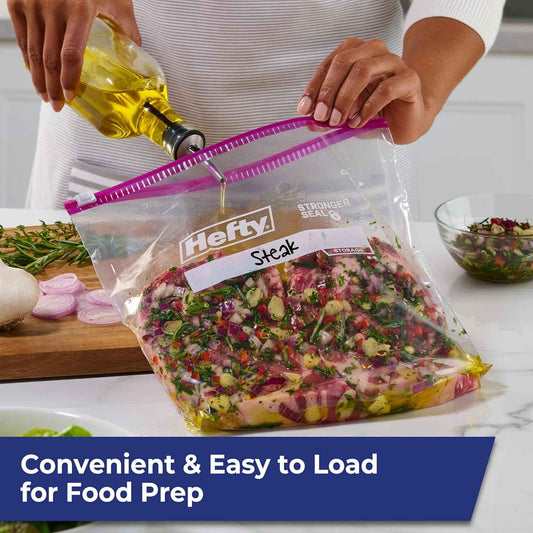 Hefty Slider Gallon Storage Bags, Gallon Size Slider Storage Bags for Storing Food, Bulk Snacks, Travel Toiletries, First Aid Kits, and More, Writable Label, Secure Zip and Click Closure
