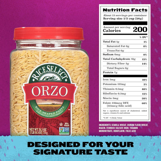 RiceSelect_Orzo_Rice-Shaped_Pasta,_Premium_Non-GMO_Orzo_Pasta,_26.5-Ounce_Jar