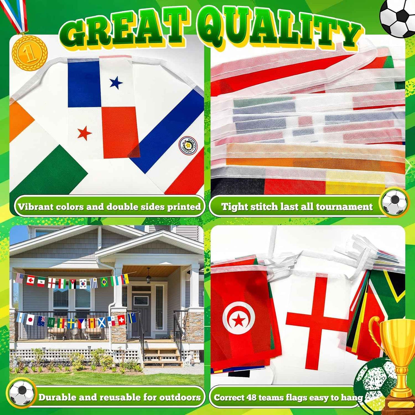 World Soccer 2026 Cup String Flags, 48 Participating Countries Bunting Banner, Double Sided Football Decorations for Backyard, Room, School, Bar, Street World Soccer 2026 Cup Flags