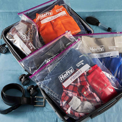 Hefty Slider Jumbo Storage Bags, 12 Count, 2.5 Gallon Extra Large Storage Bags for Bulk Leftovers, Travel Clothes, Shoes, Office Supplies, and More, Writable Label, Secure Zip and Click Closure
