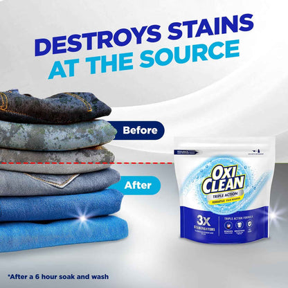 OxiClean Triple Action Versatile Stain Remover Powder, Use with Detergent, Removes Tough Stains like Grease, Blood and Grass, Brightens Colors and Whites, Chlorine Free