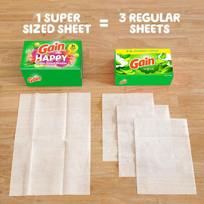 Gain Super Sized Dryer Sheets, Laundry Fabric Softener, Happy, 130 Count