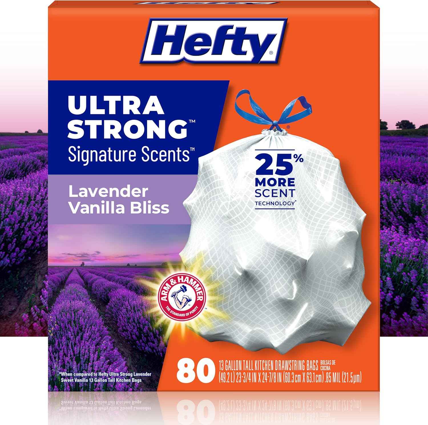 Hefty Ultra Strong Signature Scents 13 Gallon Trash Bags, Tall Kitchen Trash Bags with 25% More Scent Technology, White, 80 Count