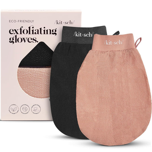 Kitsch_Exfoliating_Gloves_2pc_–_Korean_Exfoliating_Mitt_&_Deep_Exfoliating_Body_Scrubber_for_Shower,_Bath_|_Body_Exfoliator,_Dead_Skin_Remover_|_Skin_Care_for_Smooth,_Renewed_Skin_-_Black_&_Terracotta