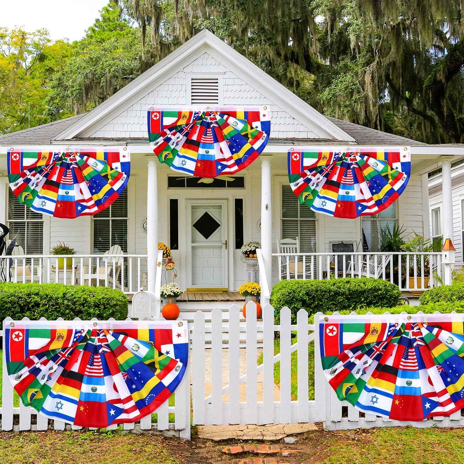 Outus 3 Pcs World Flags Banner International World Flag Decorations Country Bunting Nations Pleated Fan Bunting Backdrop for International Sports Events Club Events Grand Opening Decor