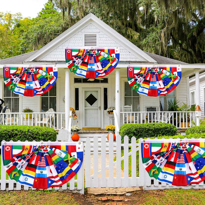 Outus 3 Pcs World Flags Banner International World Flag Decorations Country Bunting Nations Pleated Fan Bunting Backdrop for International Sports Events Club Events Grand Opening Decor