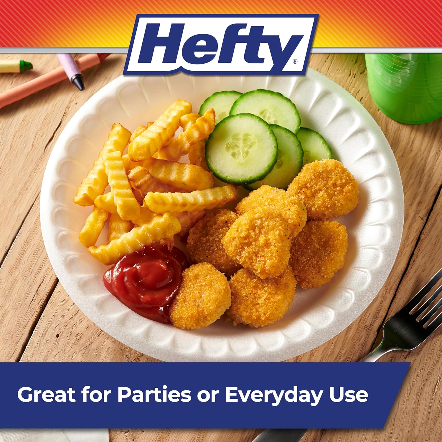 Hefty_Everyday_Soak_Proof_Disposable_Foam_Plates,_8.9_Inches,_100_Count,_Disposable_White_Plates_for_Lunch,_Salads,_and_Appetizers,_Great_for_Everyday_Use,_Easy_Cleanup