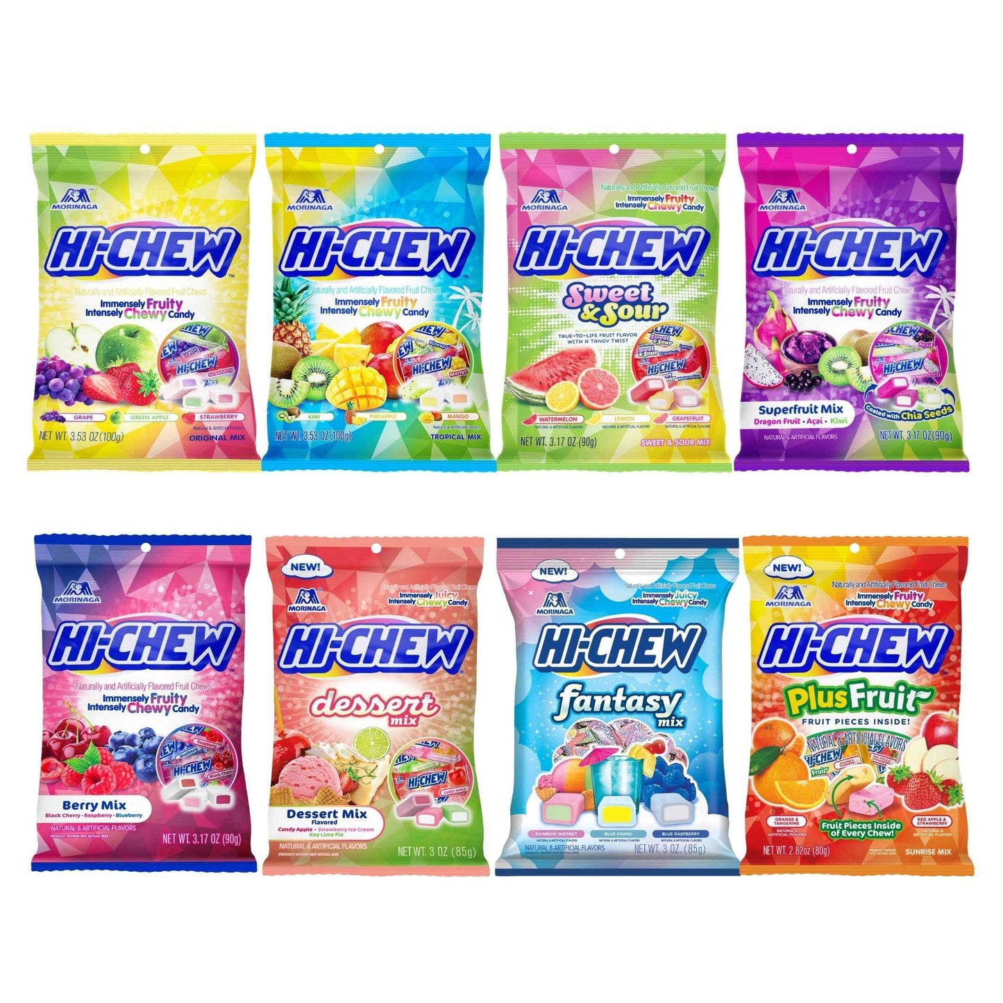 HI-CHEW Assorted, Green Apple Strawberry Mango Grape, Soft & Chewy Candy 2lb - 185+ Pieces Individually Wrapped - Made with Immensely Juicy Fruity Flavors