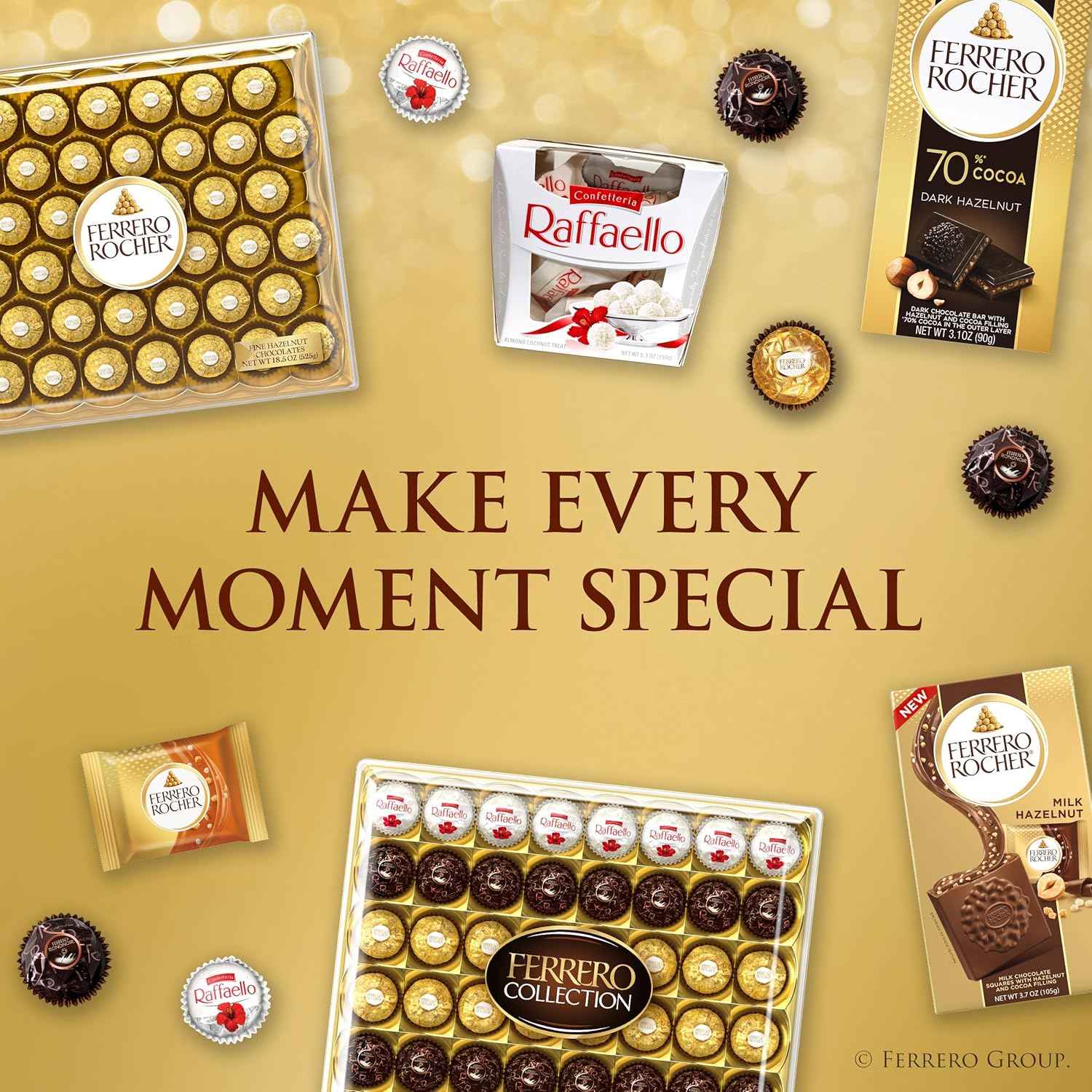 Ferrero Rocher Gourmet Hazelnut Milk Chocolate Gift Box, 12 Individually Wrapped Chocolates, 5.3 oz