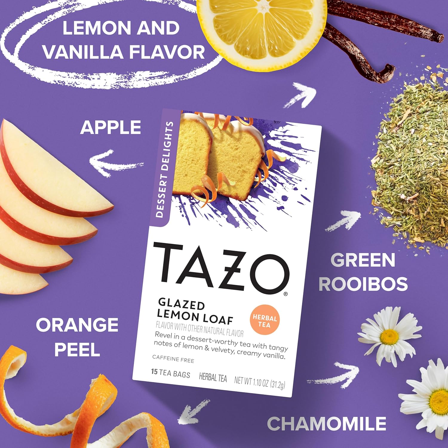 TAZO_Dessert_Delights_Glazed_Lemon_Loaf_Herbal_Tea_Bags,_Aromatic_Blend,_Caffeine-Free,_90_Total_Tea_Bags_(15ct_-_Pack_of_6)