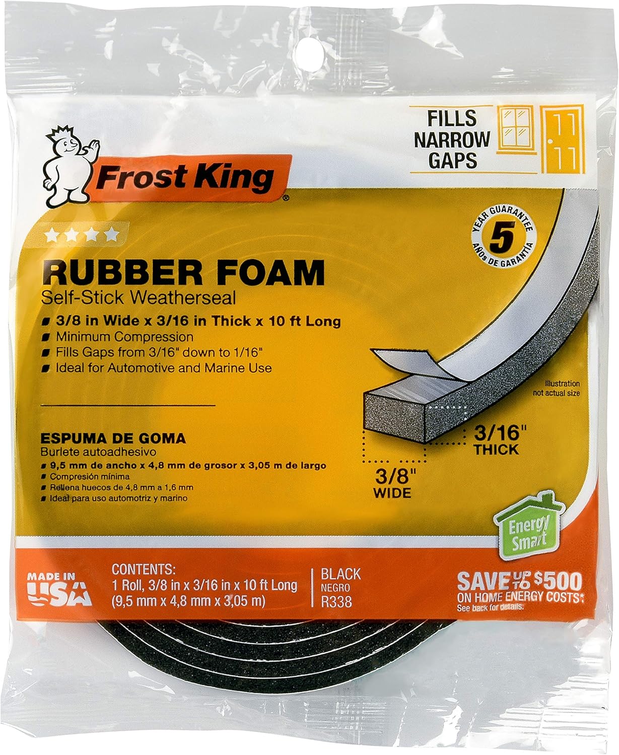 Frost_King_R338H_Self-Stick_Rubber_Foam_Weatherseal,_3/8"W,_3/16"T,_Black|Blacks