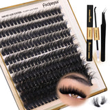 Focipeysa Lash Extension Kit Thick Eyelash Extension Kit 10-18mm Fluffy Lash Clusters 200D Individual Eyelashes Kit with Lash Bond, Lash Remover, Lash Applicator, DIY Lashes Extension Makeup Cosmetic Eyelashes Extensions