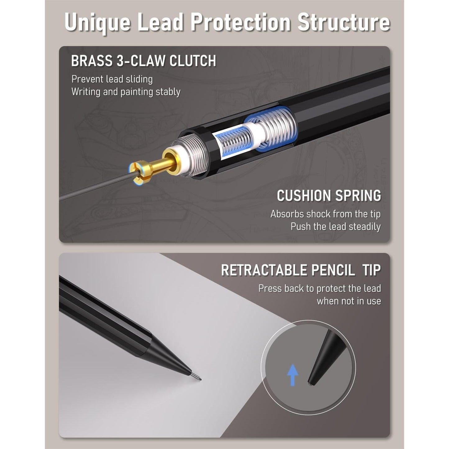 Four_Candies_Metal_Mechanical_Pencils_0.5mm,_2PCS_Mechanical_Pencils_0.5_with_Dual_Spring,_8_Tubes_HB_Lead_Refills,_2PCS_4B_Erasers_and_18PCS_Eraser_Refills,_Mechanical_Pencil_Set_for_Writing_Drawing