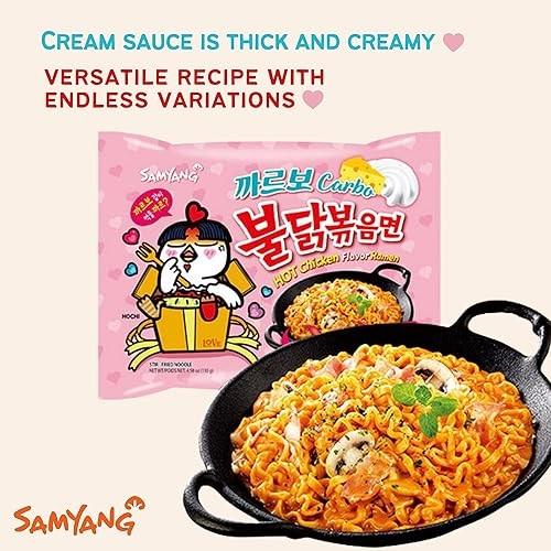 Samyang_Buldak_Spicy_Ramen,_Hot_Chicken_Ramen,_Korean_Stir-Fried_Instant_Noodle,_Carbonara,_1_Bag_with_5_Pack_Food_ramen_🍜_pink_buldakramen_korean_fire