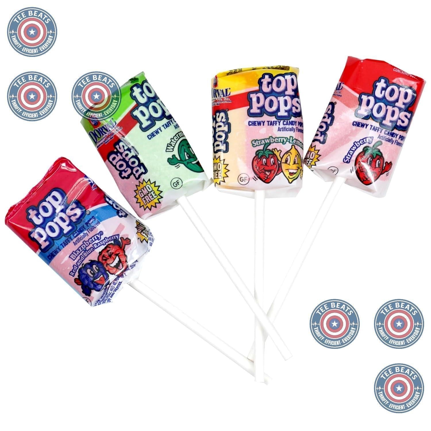 Top_Pops_Taffy_Pops,_48_Pack,_4_Assorted_Fruit_Flavor_Lollipops