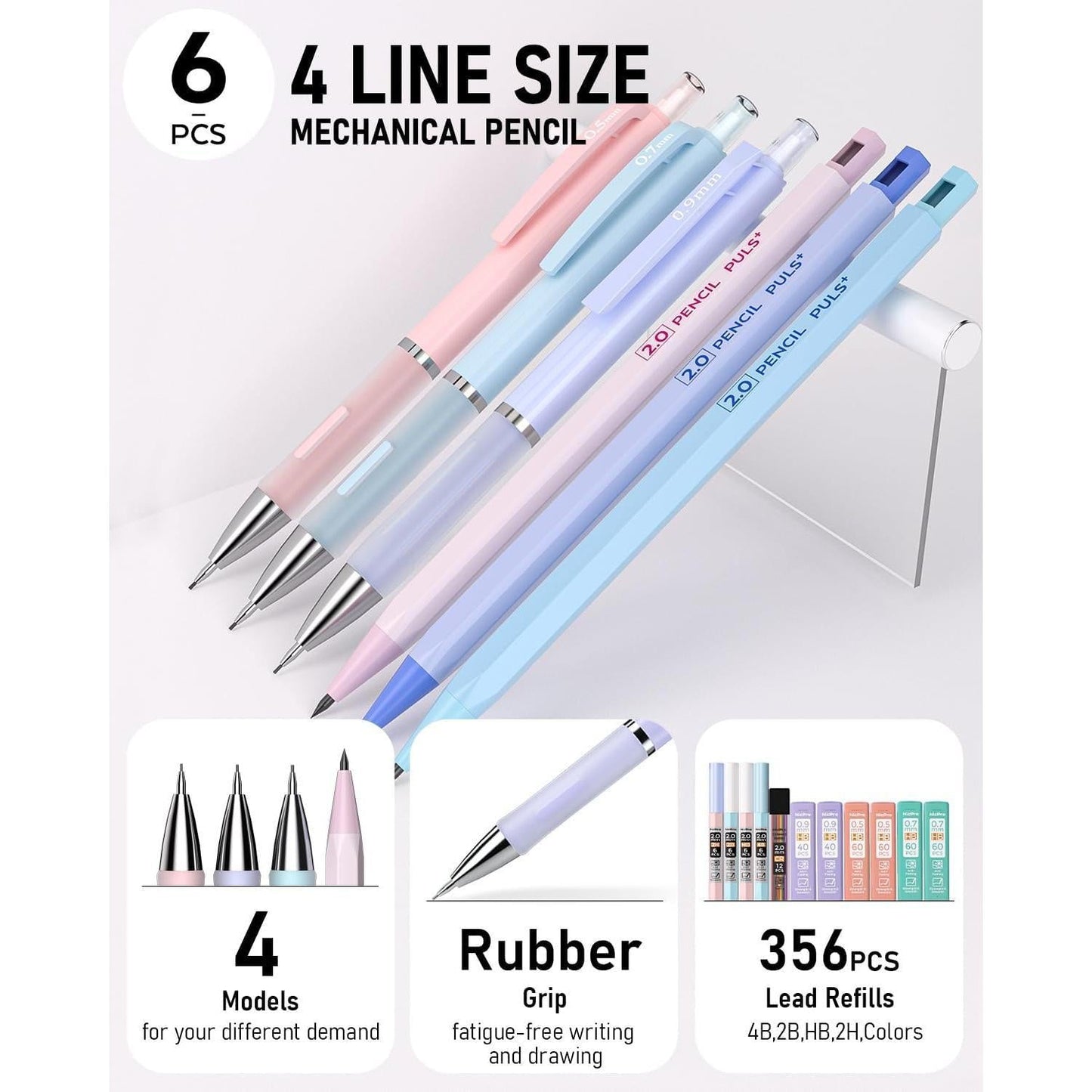 Nicpro_22PCS_Pastel_Mechanical_Pencils_Set_in_Case,_Art_Cute_Drafting_Pencil_0.5,_0.7,_0.9_mm,_2mm_Lead_Pencil_Holders_for_Sketching_Drawing_With_11_Tube_(4B_2B_HB_2H_Colors)_Lead_Refills,_3_Erasers